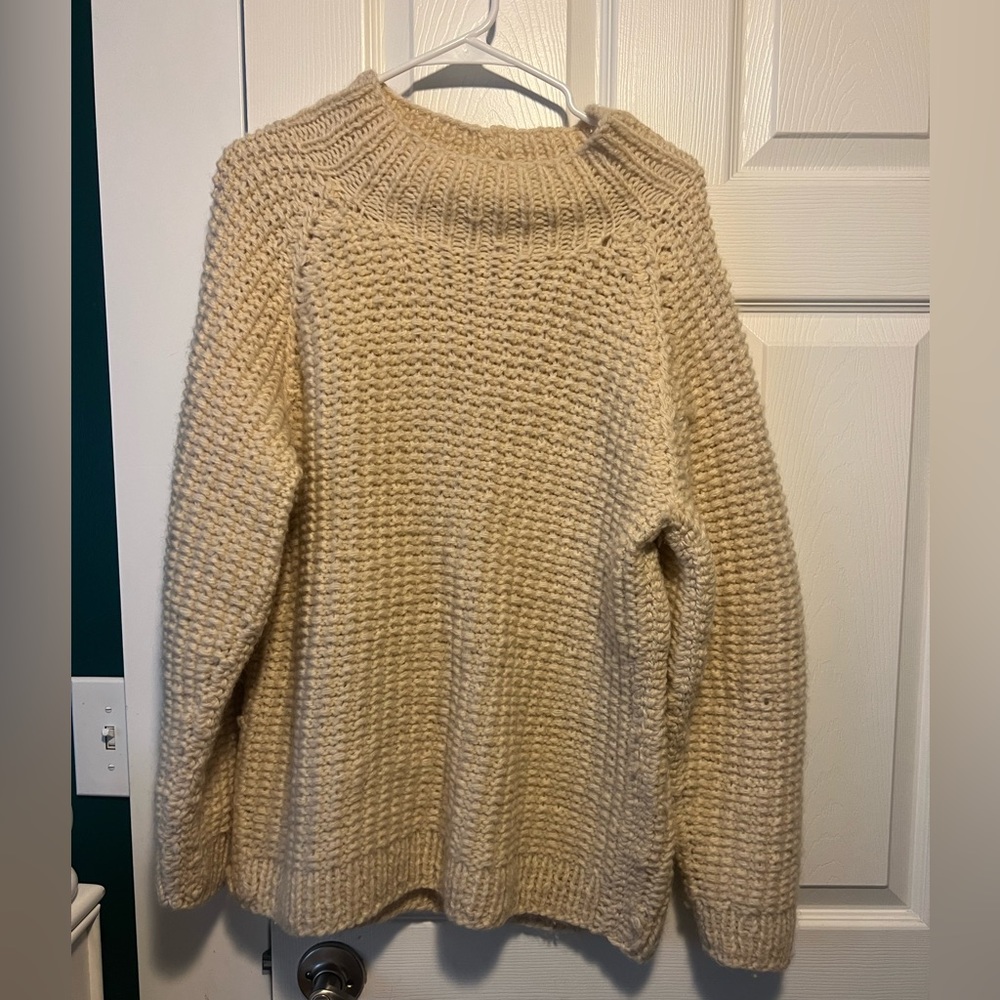 Handknit Cream Wool Sweater One Size